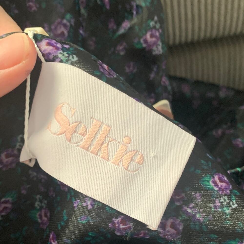 Selkie size medium new 80s ditz Navy Floral Puff Sleeve Dress babydoll girl fem - Picture 3 of 11